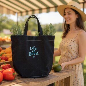 Life is Good Black Canvas Tote Bag – "Do What You Love" Quote – 17"x16"